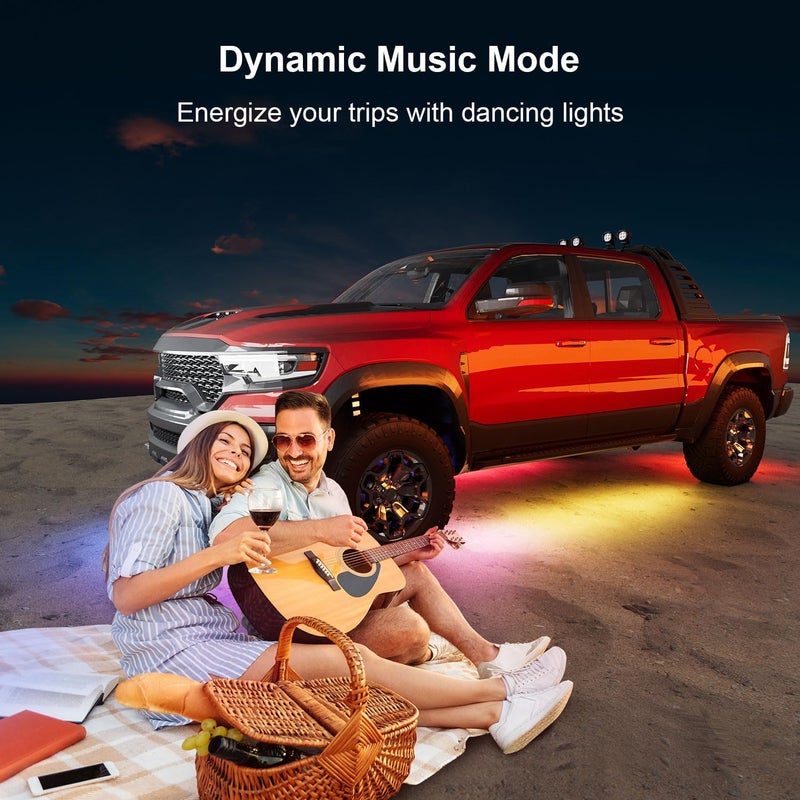 Glowlendra Underglow Car Lights, 4 pcs RGB-IC Smart LED Lights with APP and Remote Control, 16 Million Colors DIY Sound Active Function Music Mode, Underglow Kit for Car, SUVs, Trucks (Dream Color) - Image 5